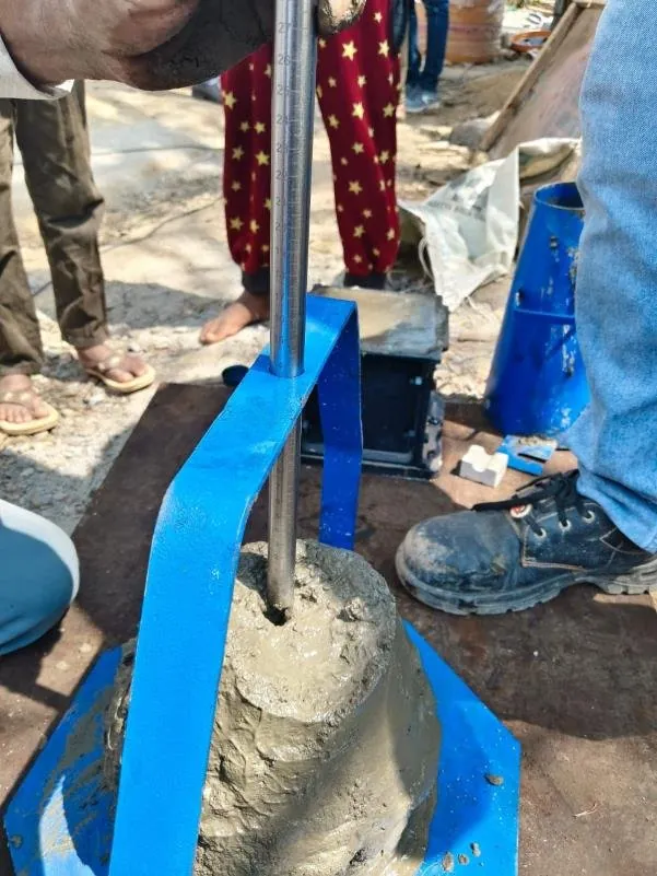 Slump cone test on fresh concrete